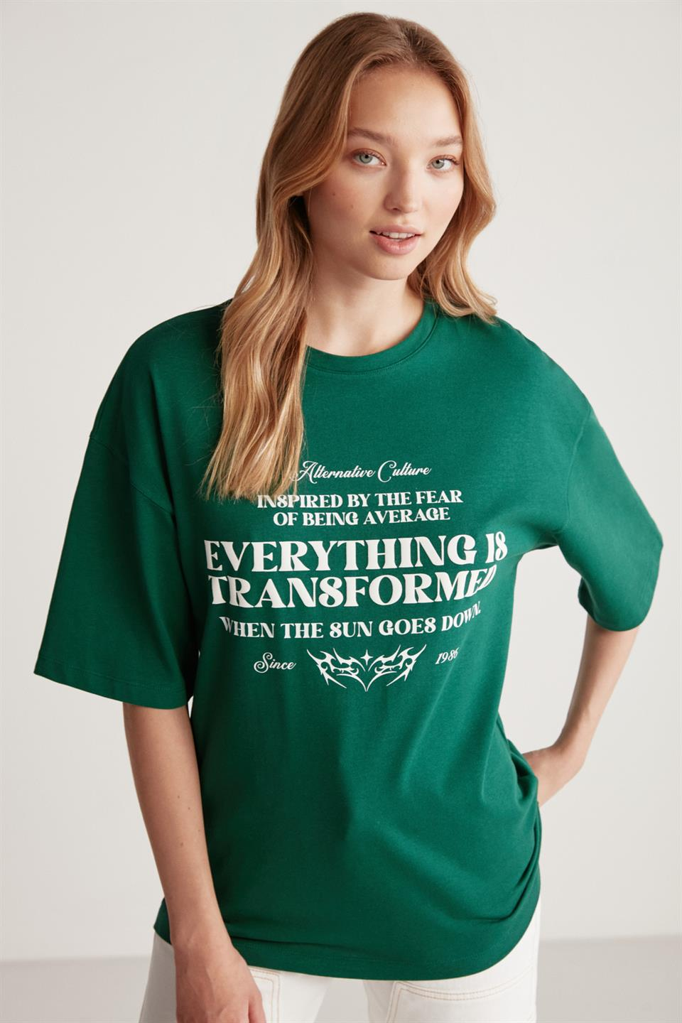 MADELINE Örme Oversize Yeşil  T-Shirt