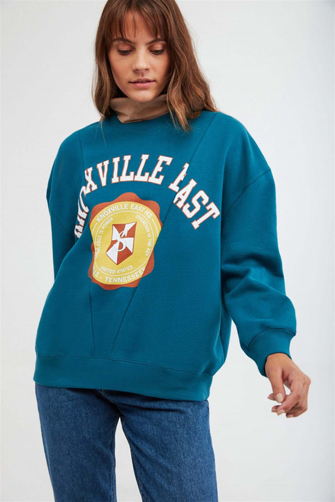 MARDI Örme Oversize Petrol Yeşili  Sweatshirt
