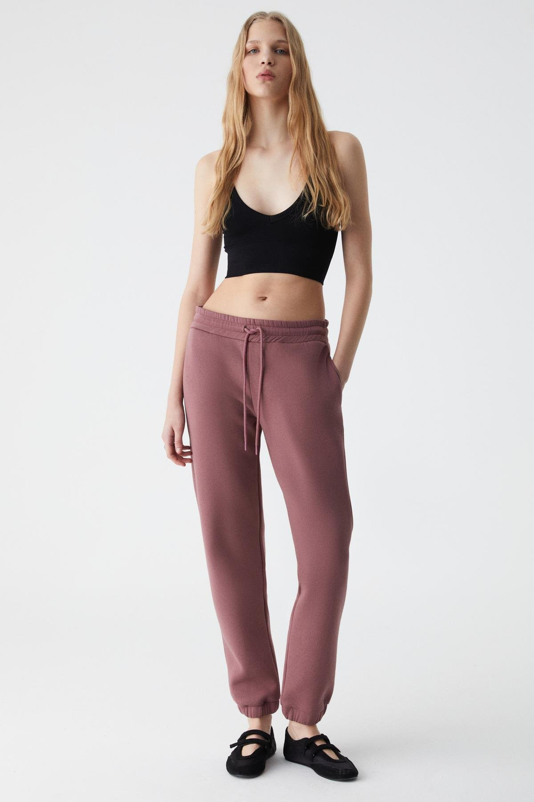 MARITZA Kadın İçi Polarlı %100 Organik Pamuklu Beli Paçası Lastikli Relaxed Mürdüm Eşofman Altı