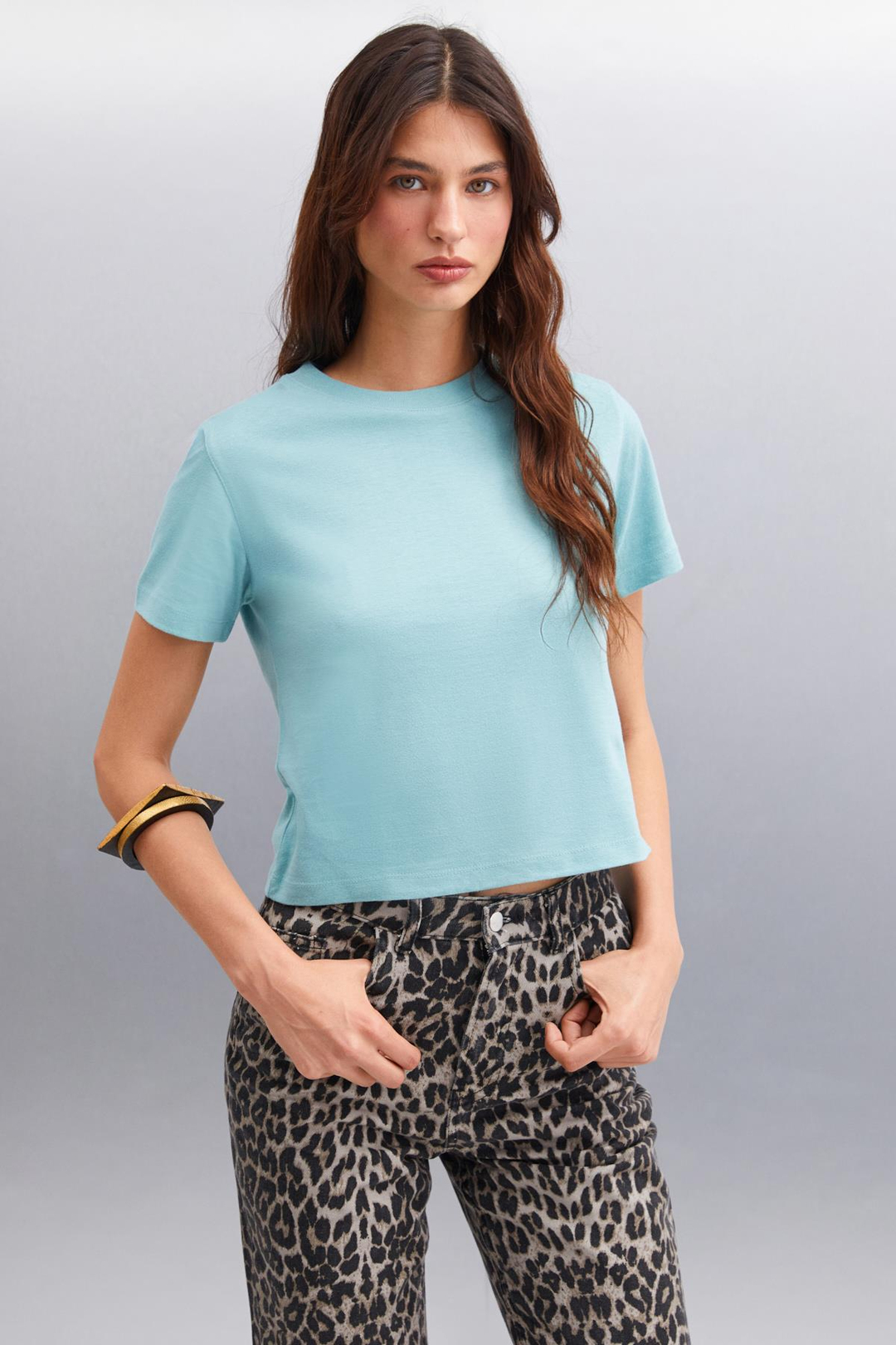 MELANY Basic Comfort Yeşil Tekli T-Shirt