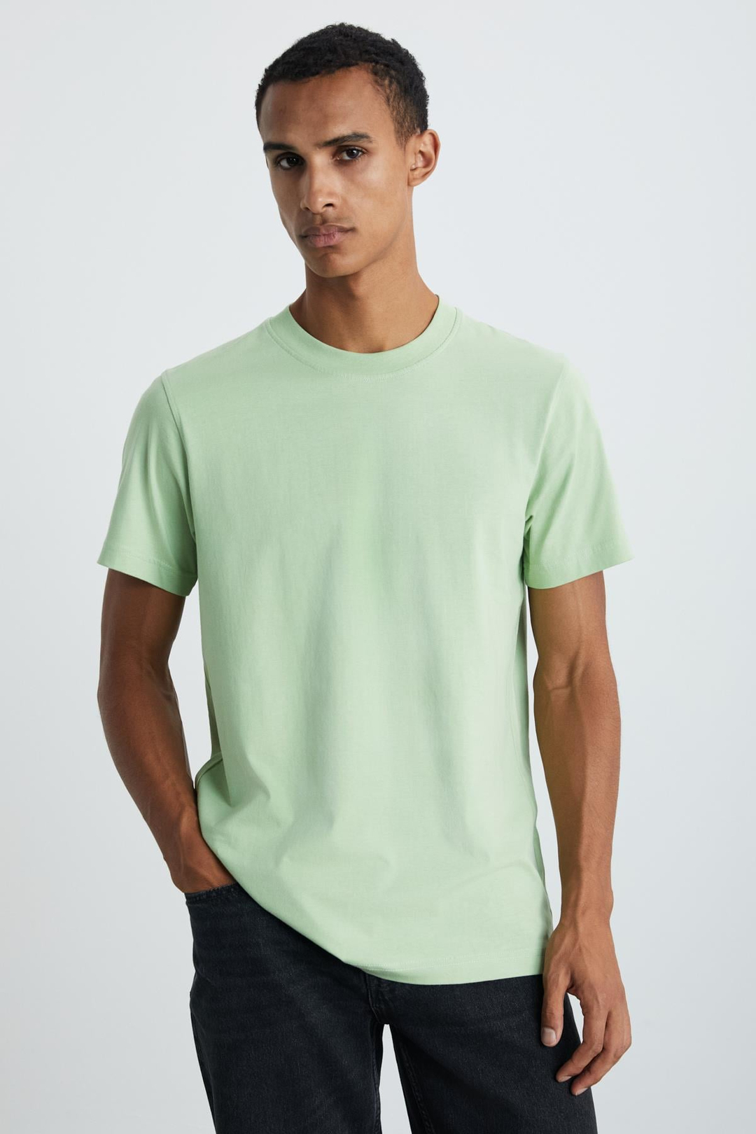 MICHEL Erkek Slim Fit Dar Kesim %100 Organik Pamuklu Yana Kayan Dikişli  Basic Örme Fıstık Yeşili T-Shirt