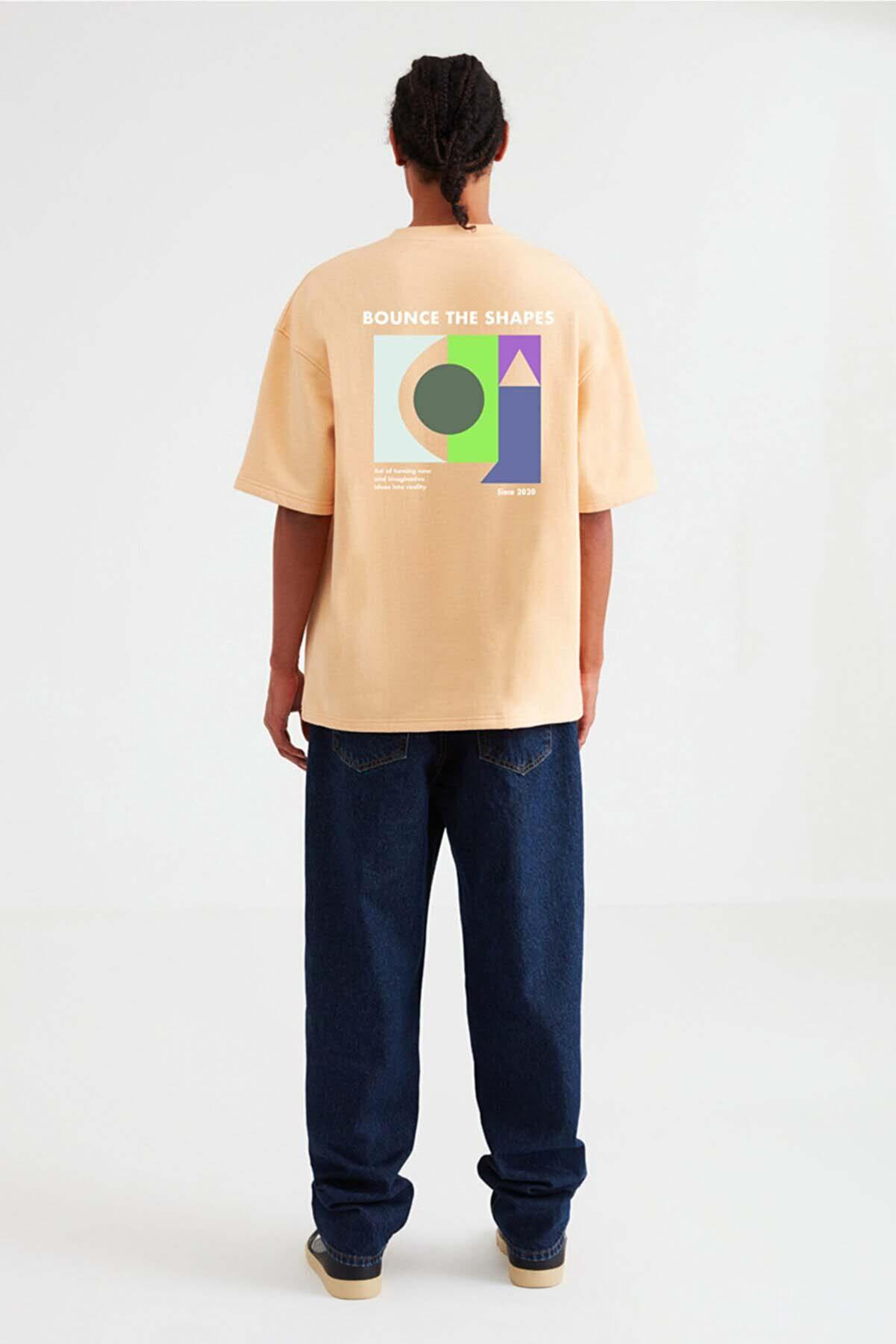 MILENNIAL Erkek Oversize Fit %100 Pamuk Kalın Dokulu Baskılı Somon T-Shirt