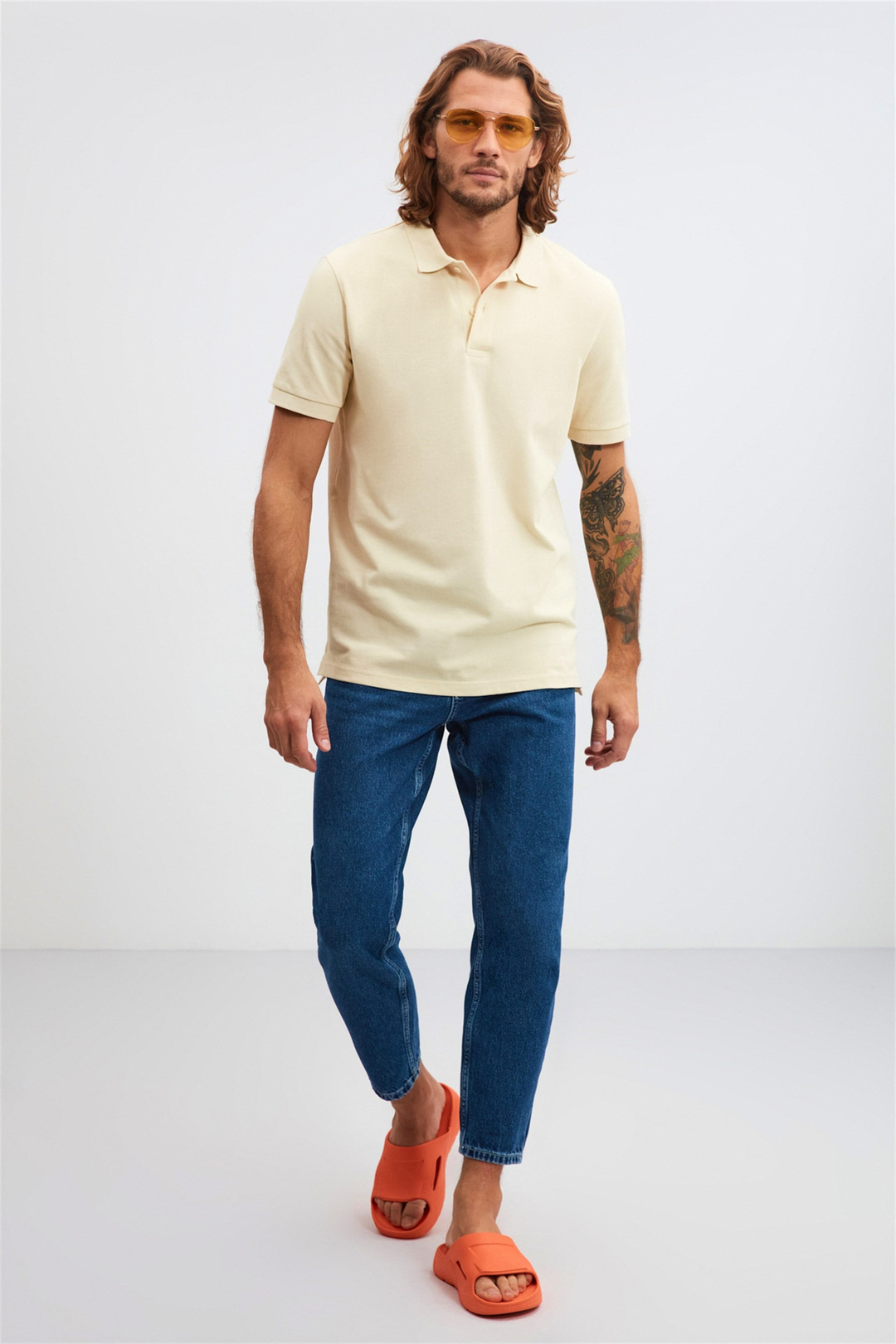 MORGAN Sarı Erkek Düz Renk Polo Yaka Kısa Kollu    Regular Fit Polo Yaka T-shirt