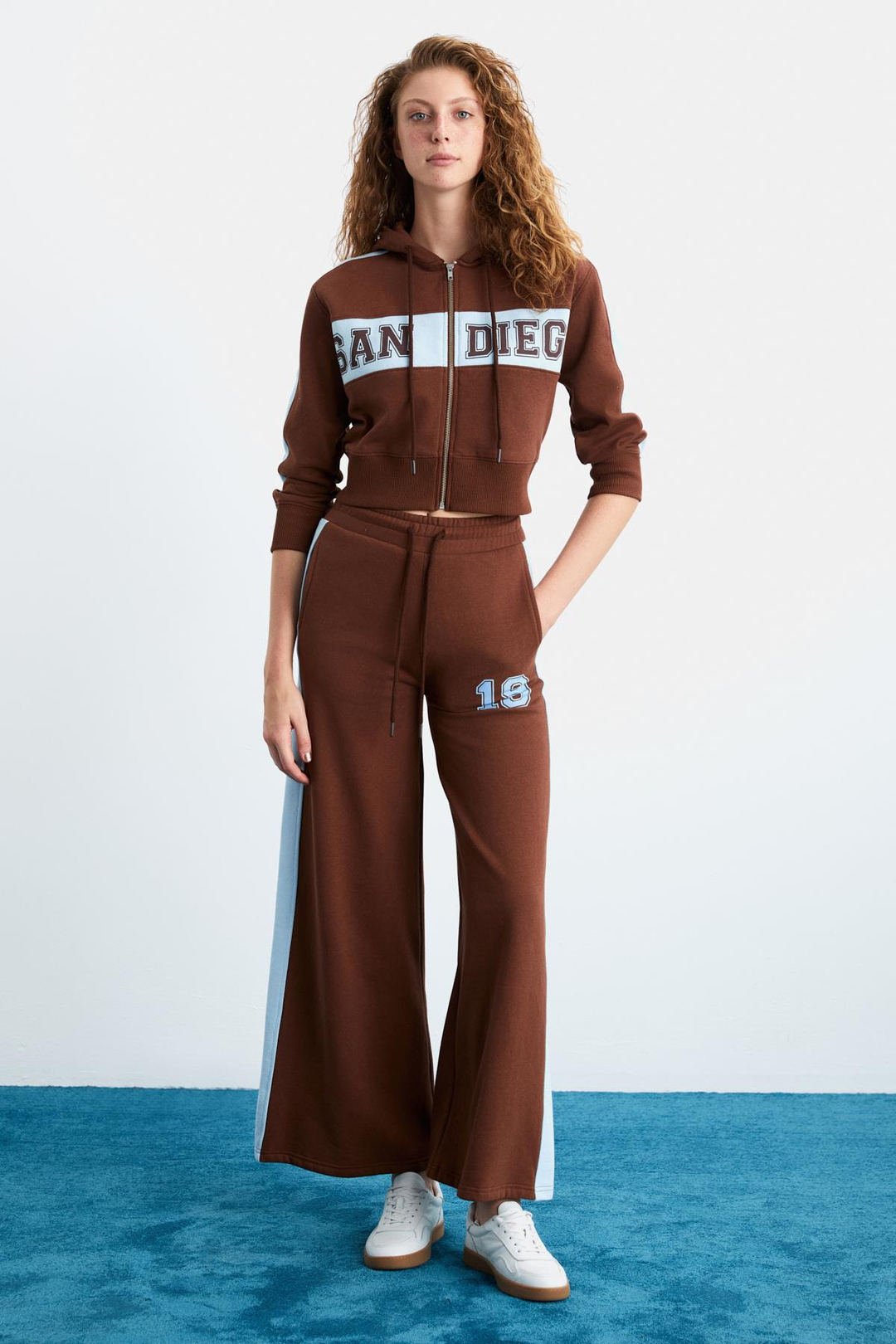 MORIAH Kadın Kapüşonlu Geniş Paça Kahverengi Alt-Üst Takım