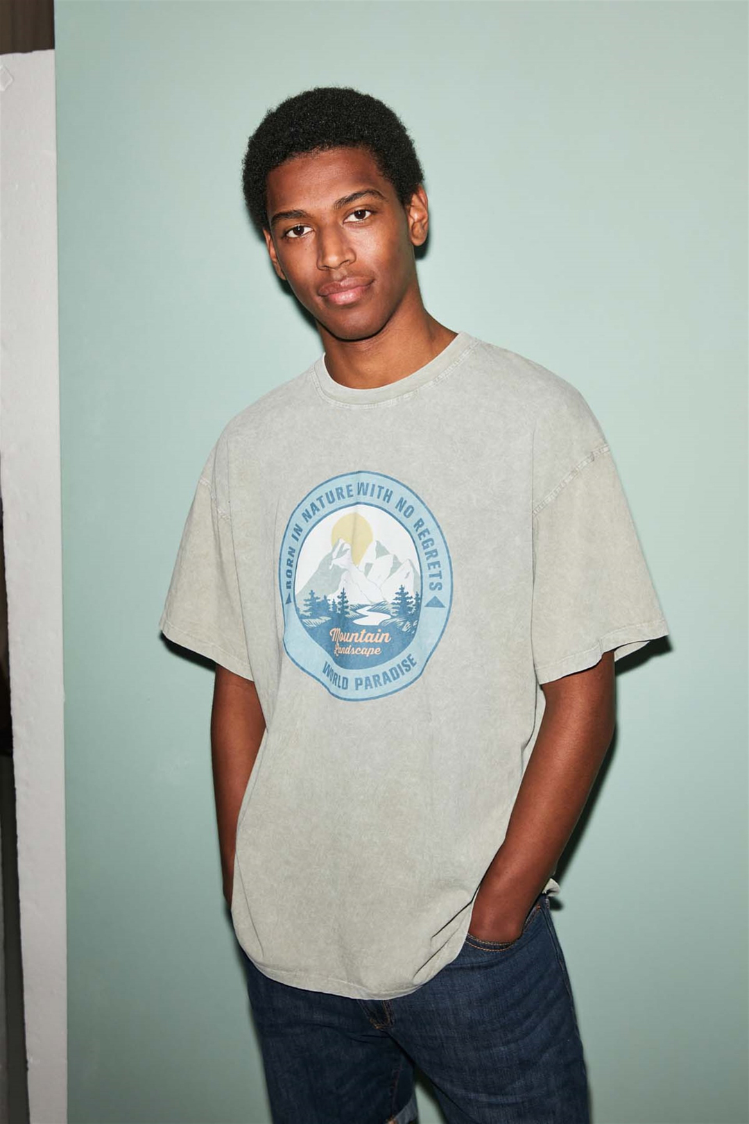 NATURE Örme Oversize Haki  T-Shirt