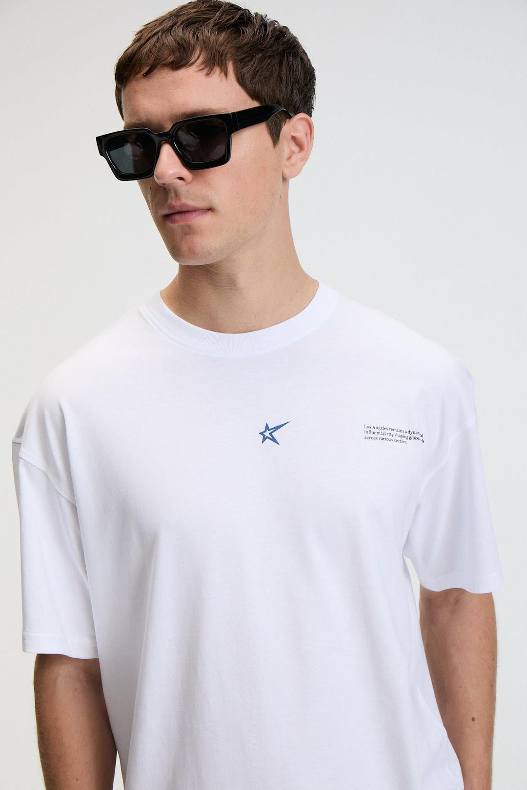 NIBBLE Erkek Oversize %100 Pamuk Baskılı Yuvarlak Yaka Beyaz T-Shirt