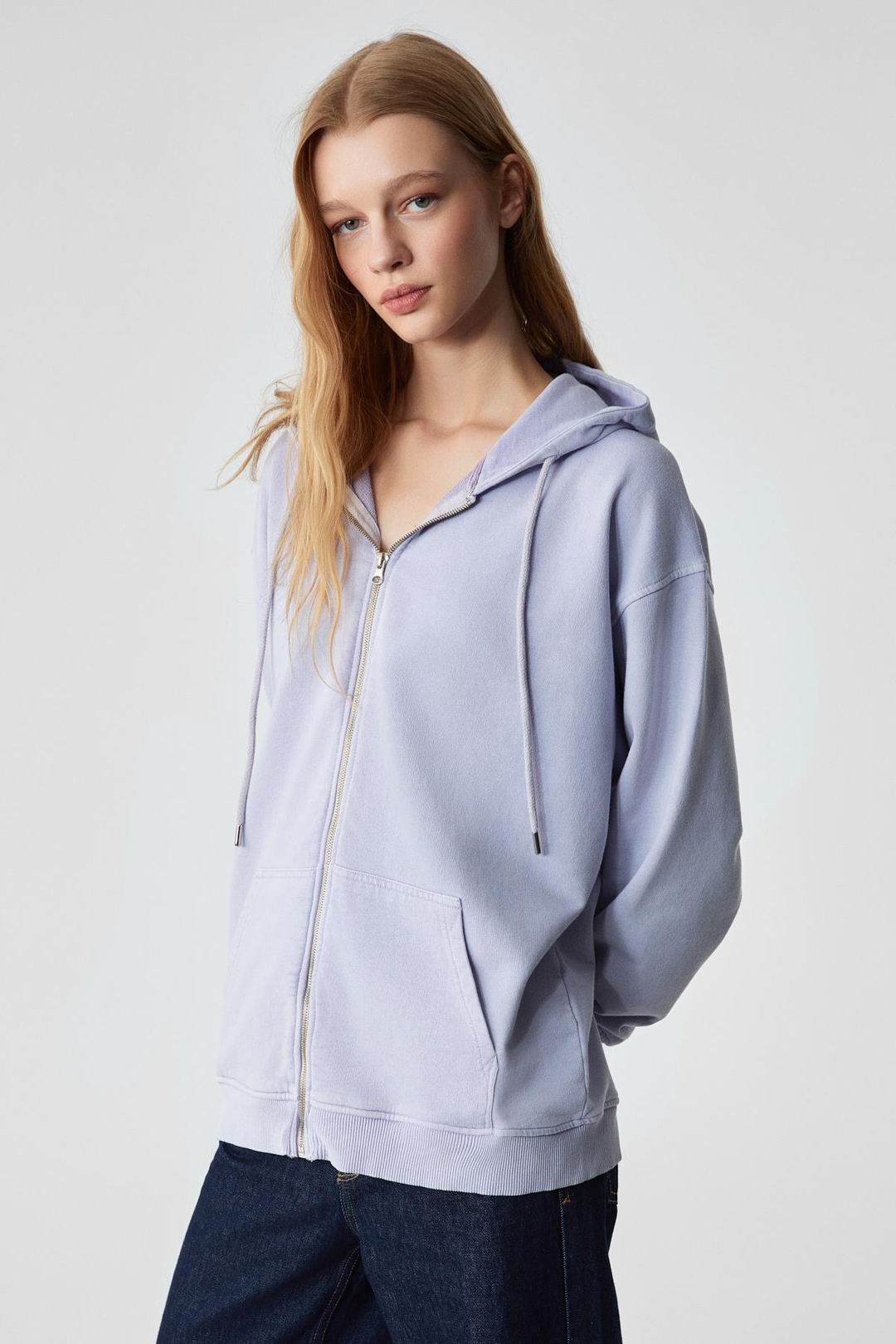 NISPORENI Kadın Oversize Fit Kapüşonlu %100 Organik Pamuk 3 İplik Lila Sweatshirt