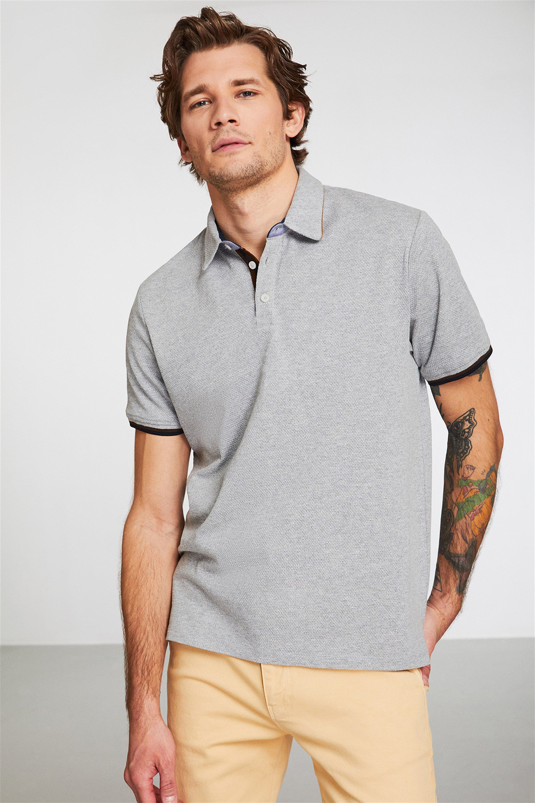 NOAH Erkek Grimelanj Düz Renk Polo Yaka Comfort Fit Polo Yaka T-shirt