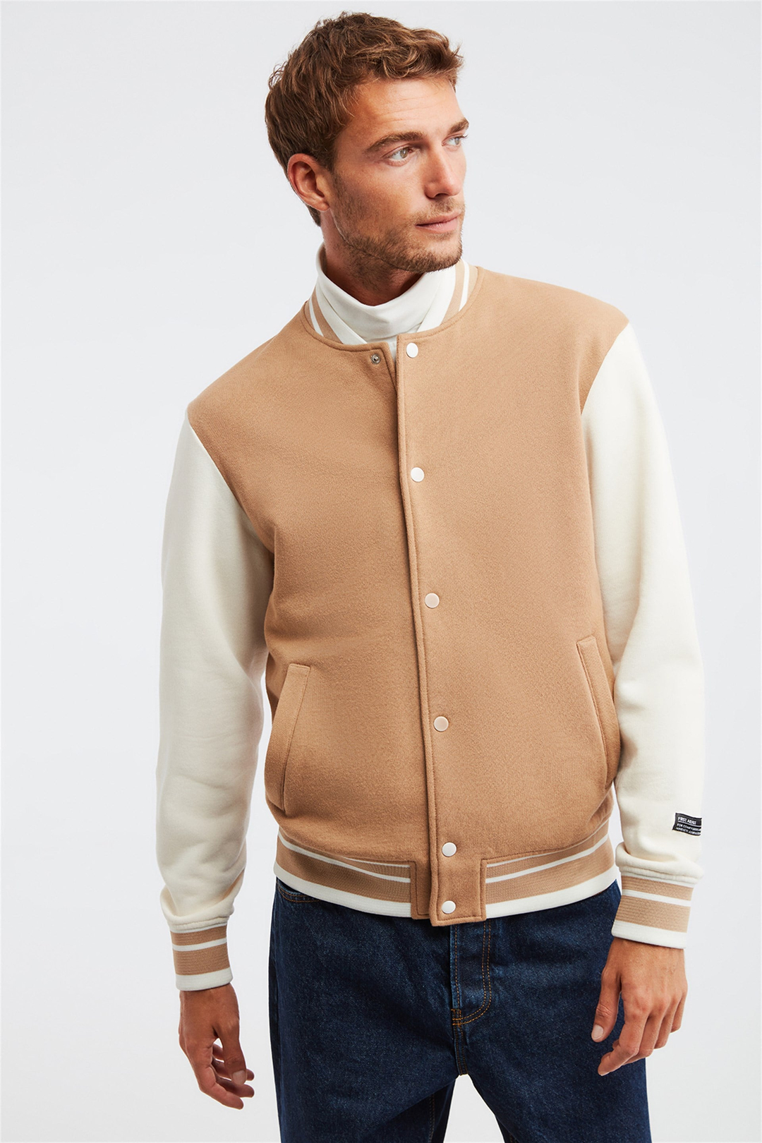 OBVI Erkek Kahverengi Renk Bloklu Kolej Yaka Comfort Fit Ceket