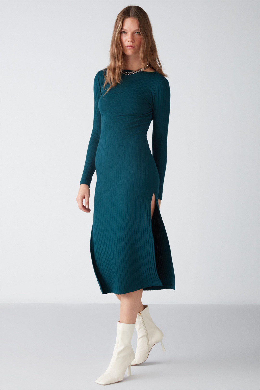 ORLA Örme Bodycon Petrol Yeşili  Elbise