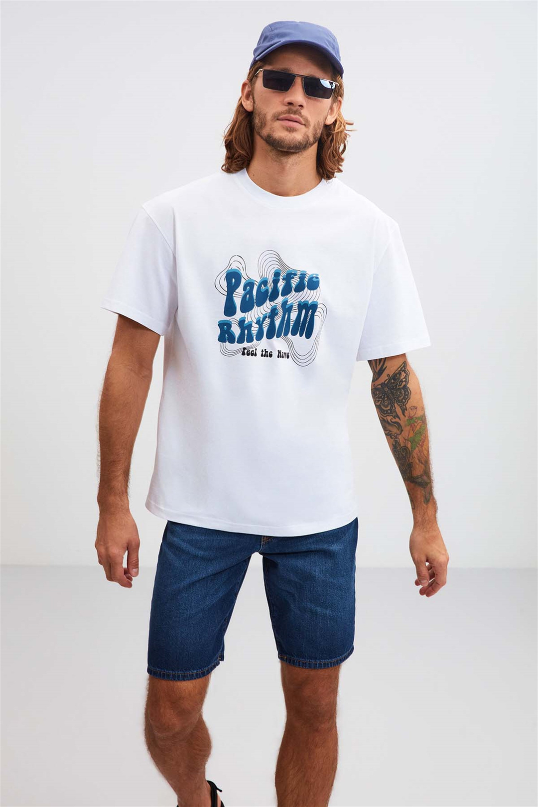 PACİFİC Örme Oversize Beyaz  T-Shirt