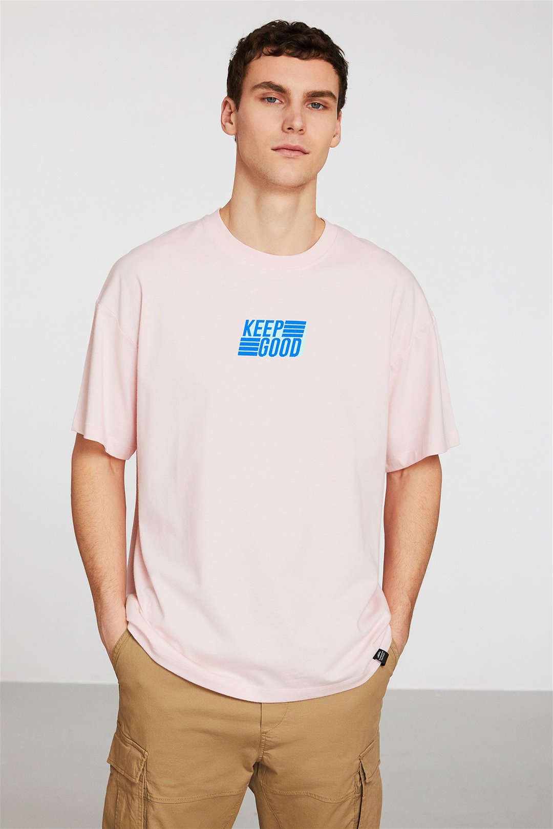 PERFORMANCE Erkek Pembe Baskılı Yuvarlak Yaka Oversize T-Shirt
