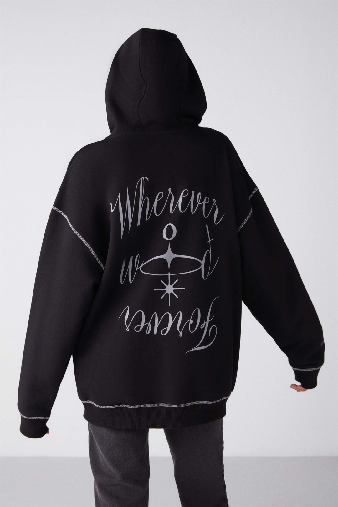 PIA Örme Oversize Siyah  Sweatshirt