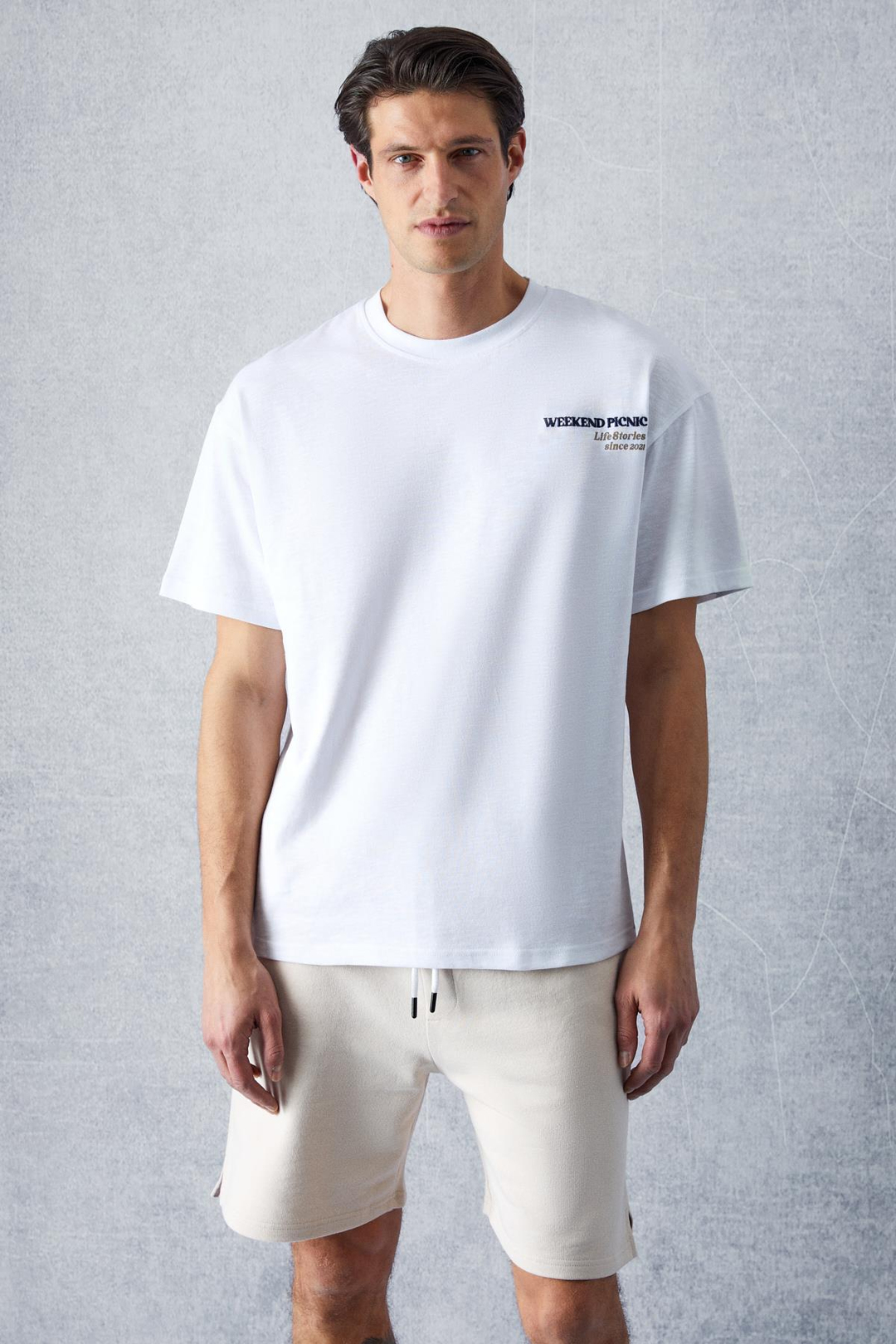 PICNIC Erkek Oversize Fit Beyaz T-Shirt