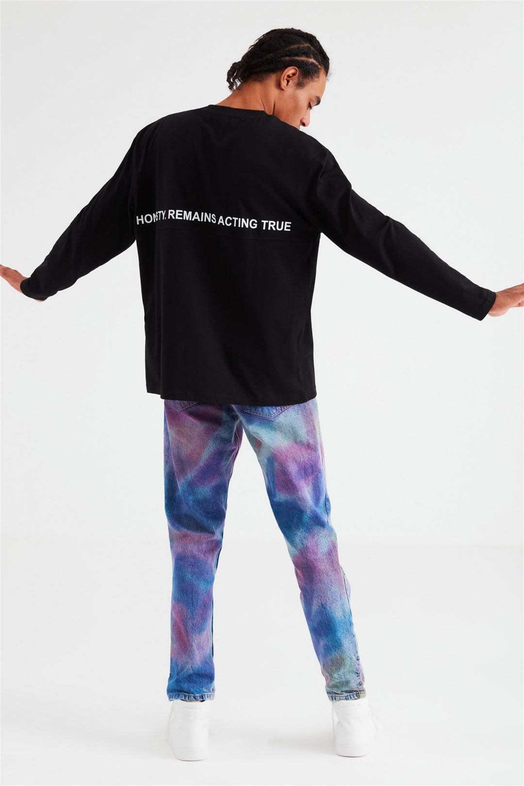 PLUG Erkek Siyah Baskılı Yuvarlak Yaka Oversıze T-Shirt