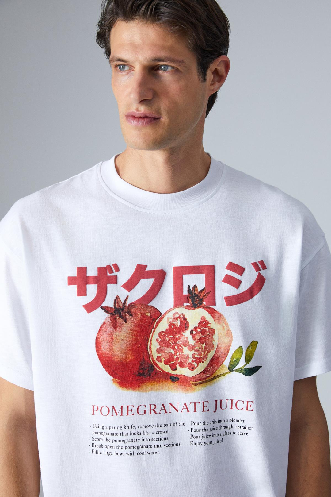 POMEGRANATE Erkek Sırt Baskılı Beyaz T-Shirt | Grimelange