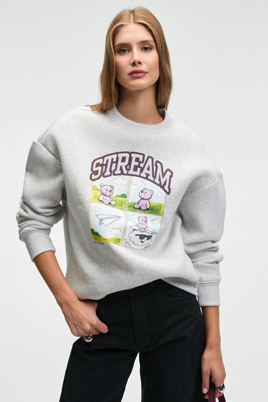 PROGRISTO Kadın Puff Baskı Detaylı Regular Fit Grimelanj Sweatshirt