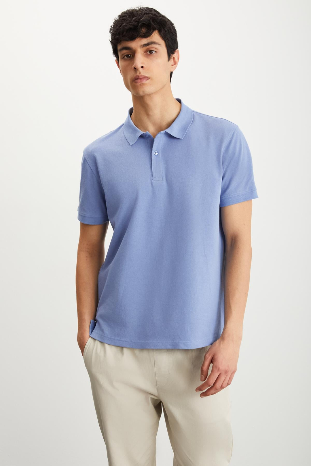 RAMADAN  Regular Mavi Tekli Polo Yaka T-shirt