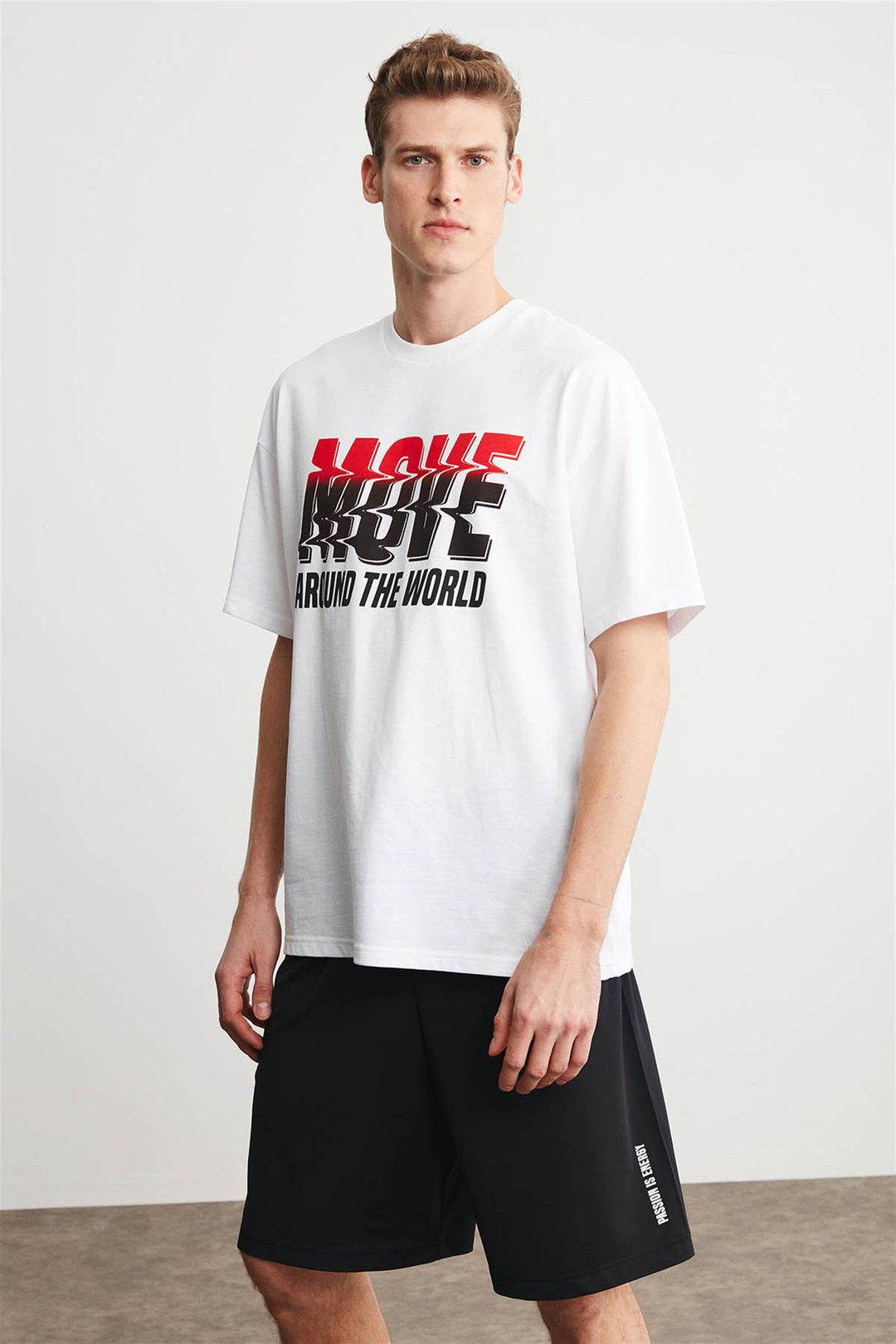 RAUL Erkek Beyaz Baskılı Yuvarlak Yaka Oversize T-Shirt