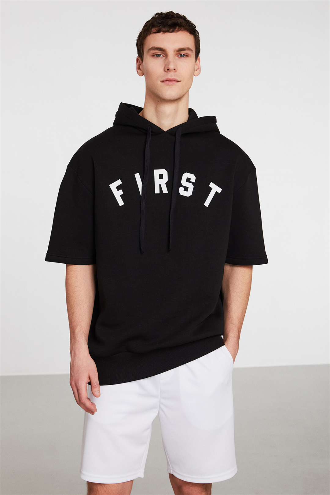 RELEGATE Erkek Siyah Baskılı Kapüşonlu Relaxed Fit Sweatshirt