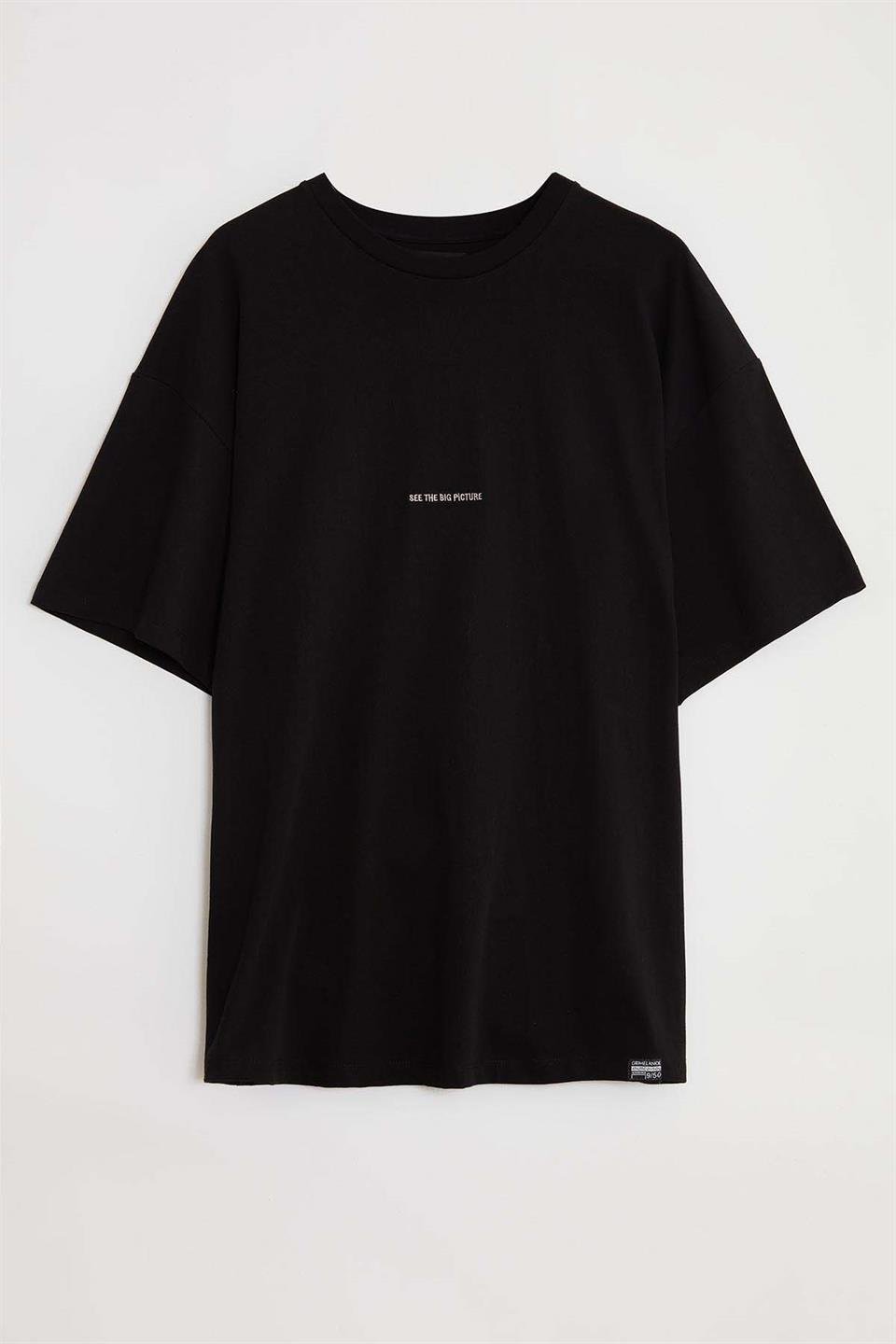RIVER Örme Oversize Siyah  T-Shirt