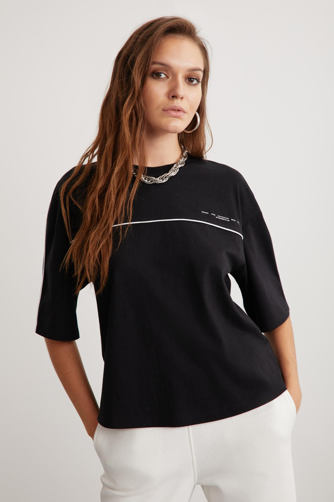 RODES  Relaxed Siyah Tekli T-Shirt