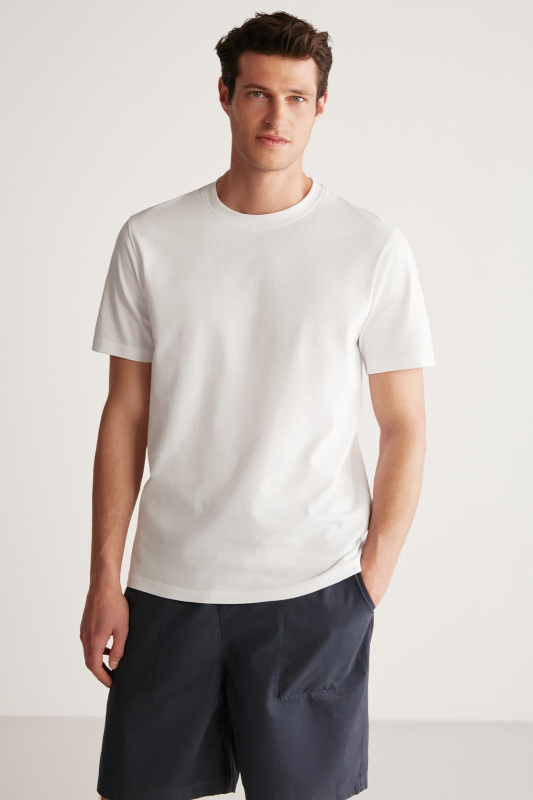 RUDY Erkek %100 Organik Pamuk Nefes Alan İç Göstermeyen Bisiklet Yaka Basic Beyaz T-Shirt