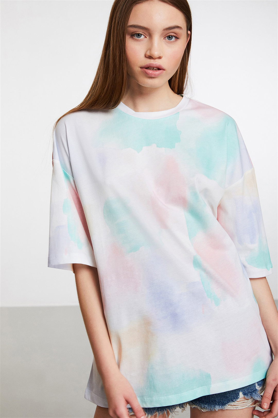 SARDINIA Kadın Beyaz Baskılı Yuvarlak Yaka Oversize T-Shirt