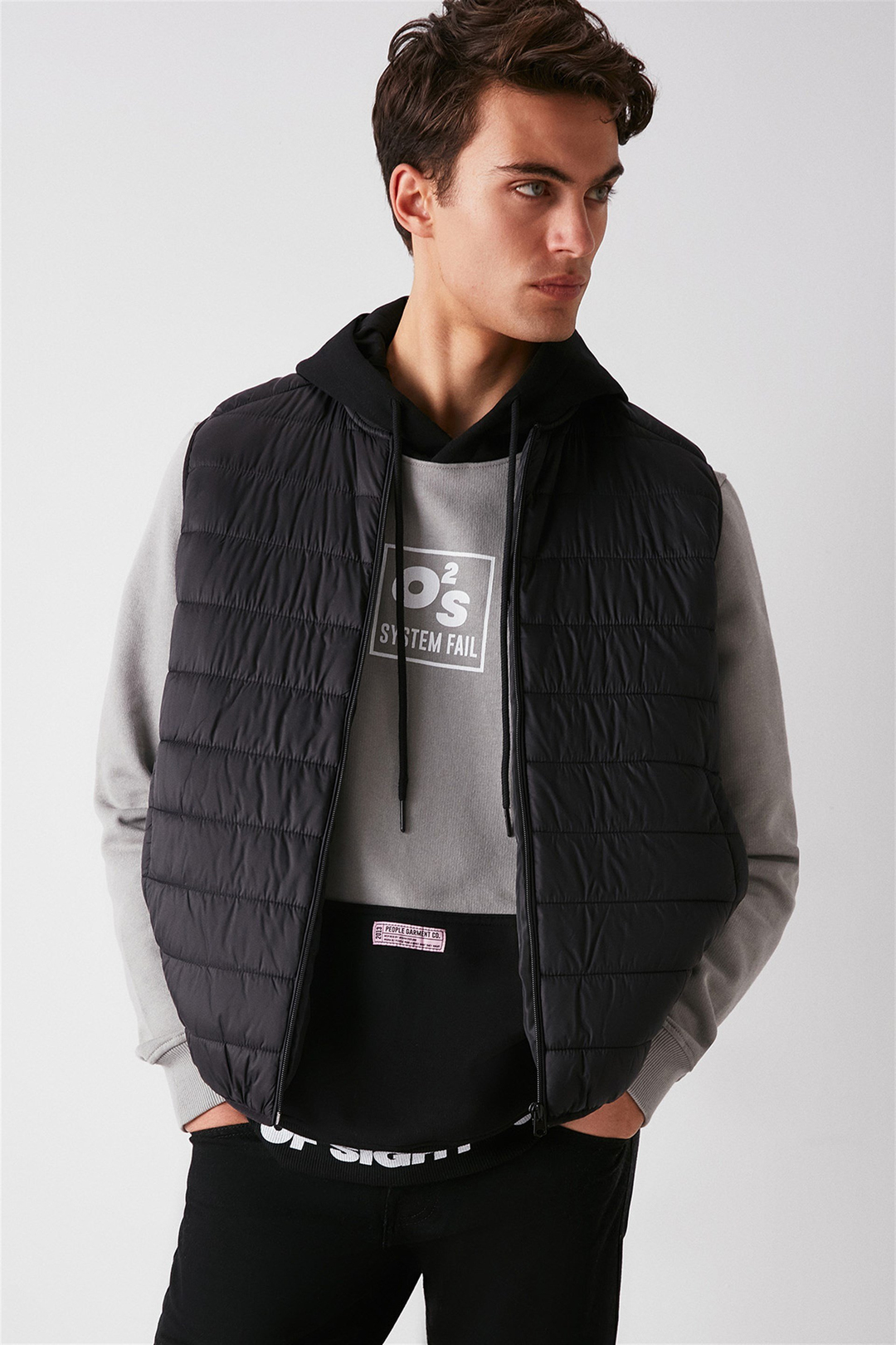 SIGHT Erkek Açık Gri Renk Bloklu Kapüşonlu Comfort Fit Sweatshirt