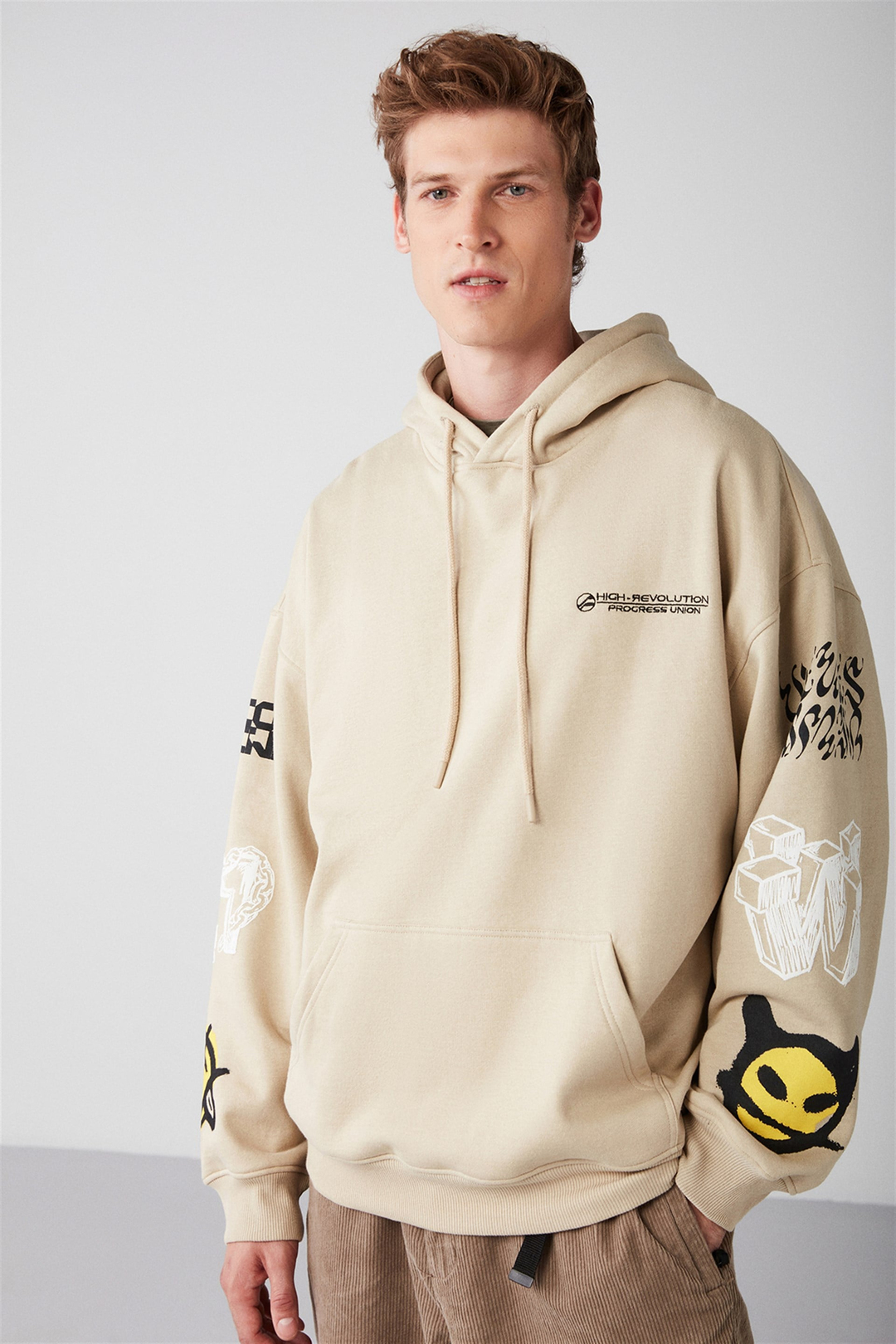 SMILE Örme Oversize Bej  Sweatshirt