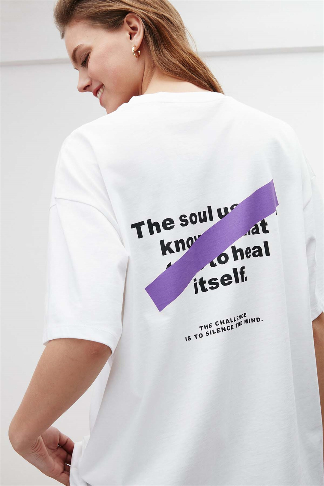 SOUL Örme Oversize Beyaz  T-Shirt