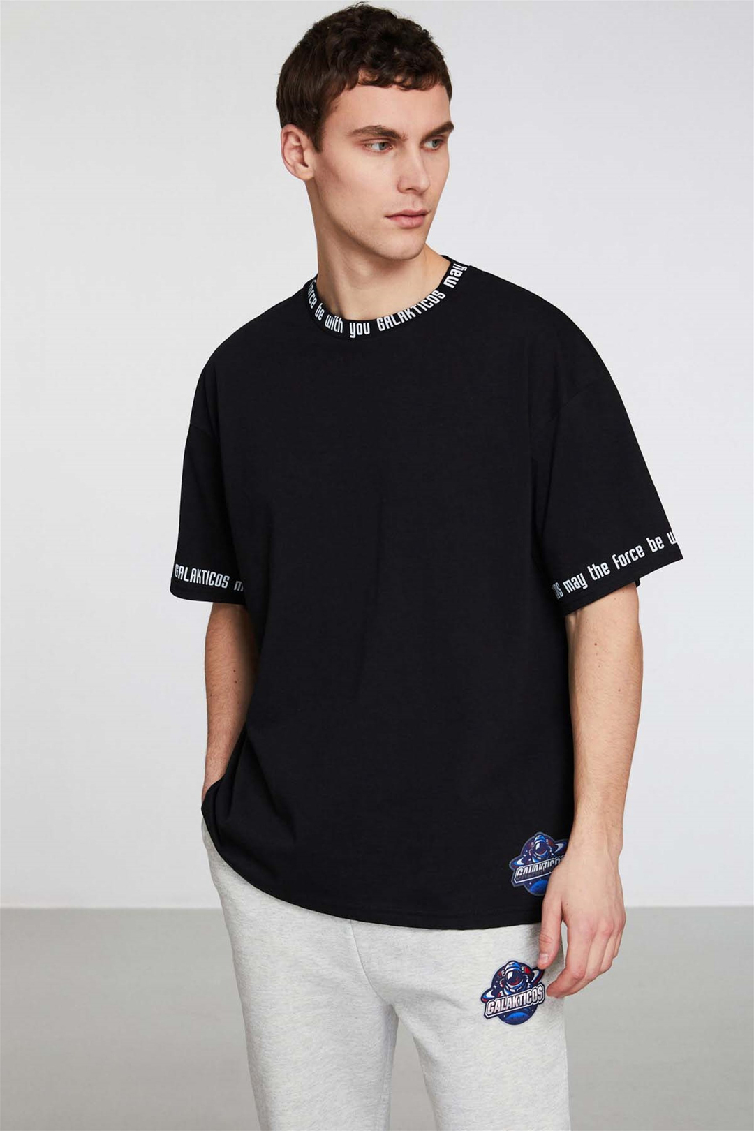 SPACE GALAKTICOS Örme Oversize Siyah  T-Shirt