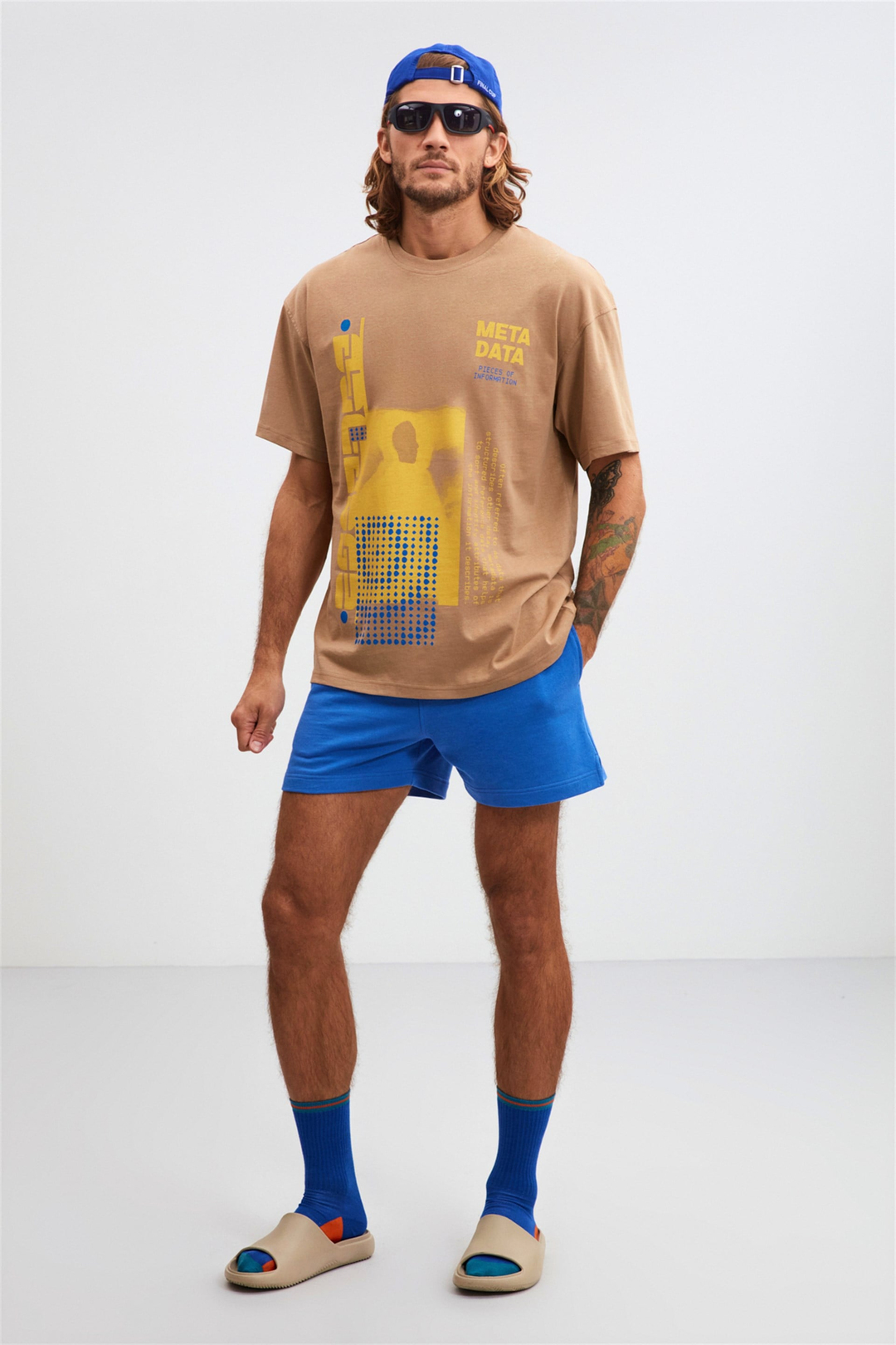 STRUCTURE Bej Erkek Önü Baskılı   Kısa Kollu   Oversize T-Shirt