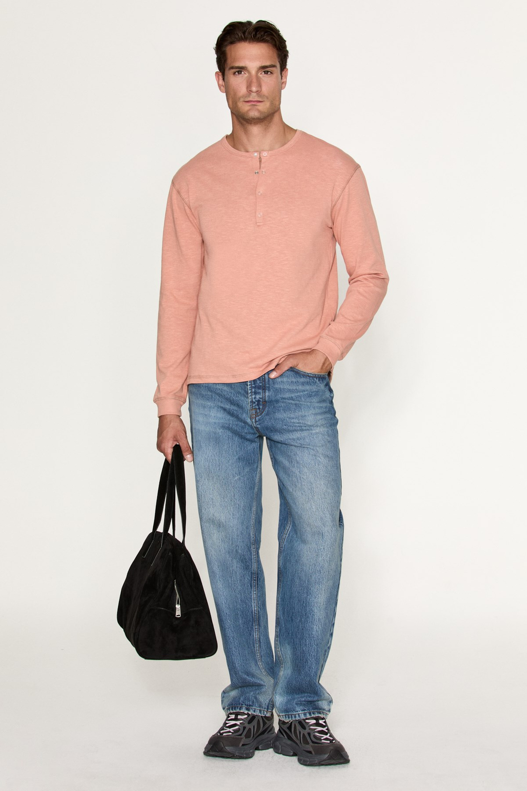 TACHAN Erkek Patlı Uzun Kollu Pembe T-Shirt
