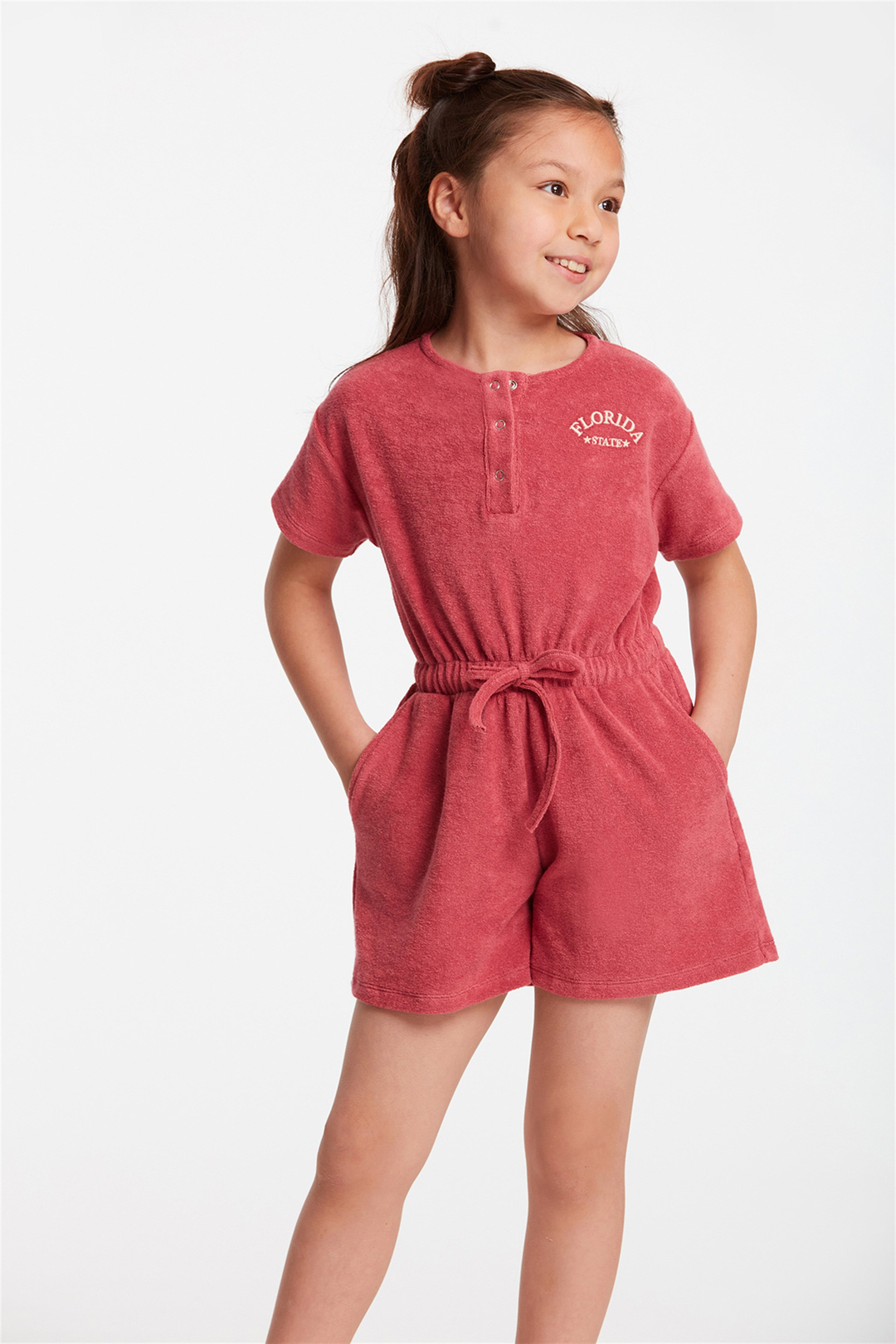 TAFFY Çocuk Bordo Nakışlı-İşlemeli Yuvarlak Yaka Comfort Fit Tulum