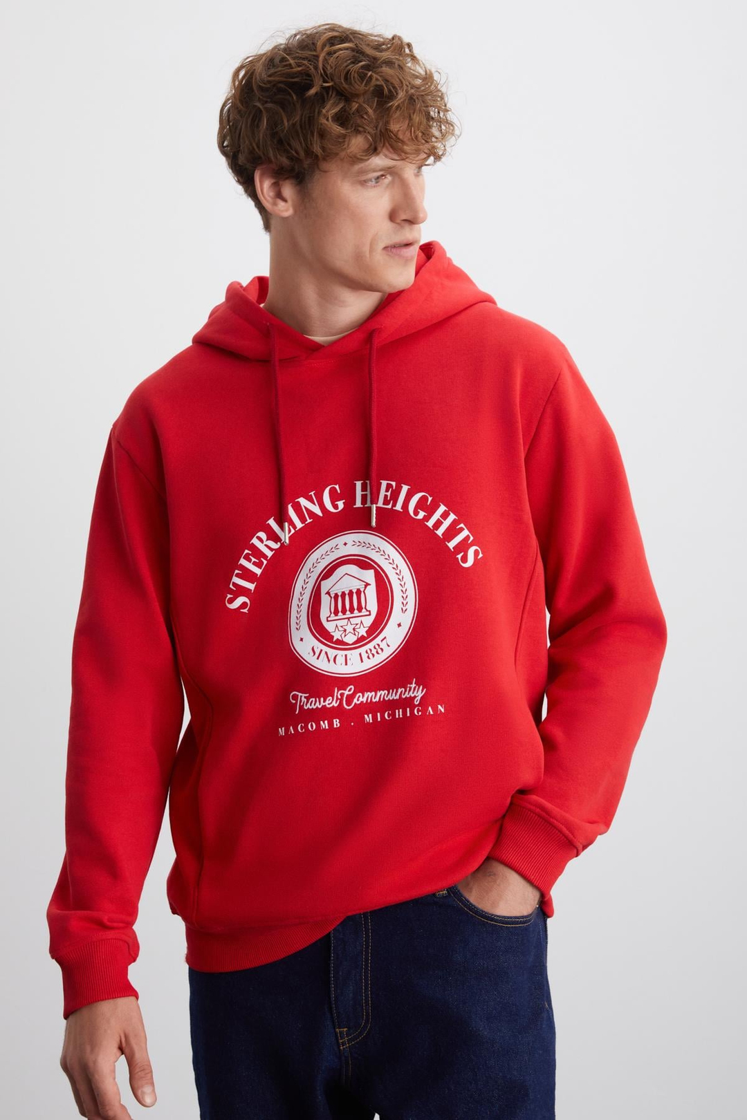 TAMMY Erkek Yumuşacık İçi Polarlı Baskılı 3 İplik Kapüşonlu Regular Kırmızı Sweatshirt