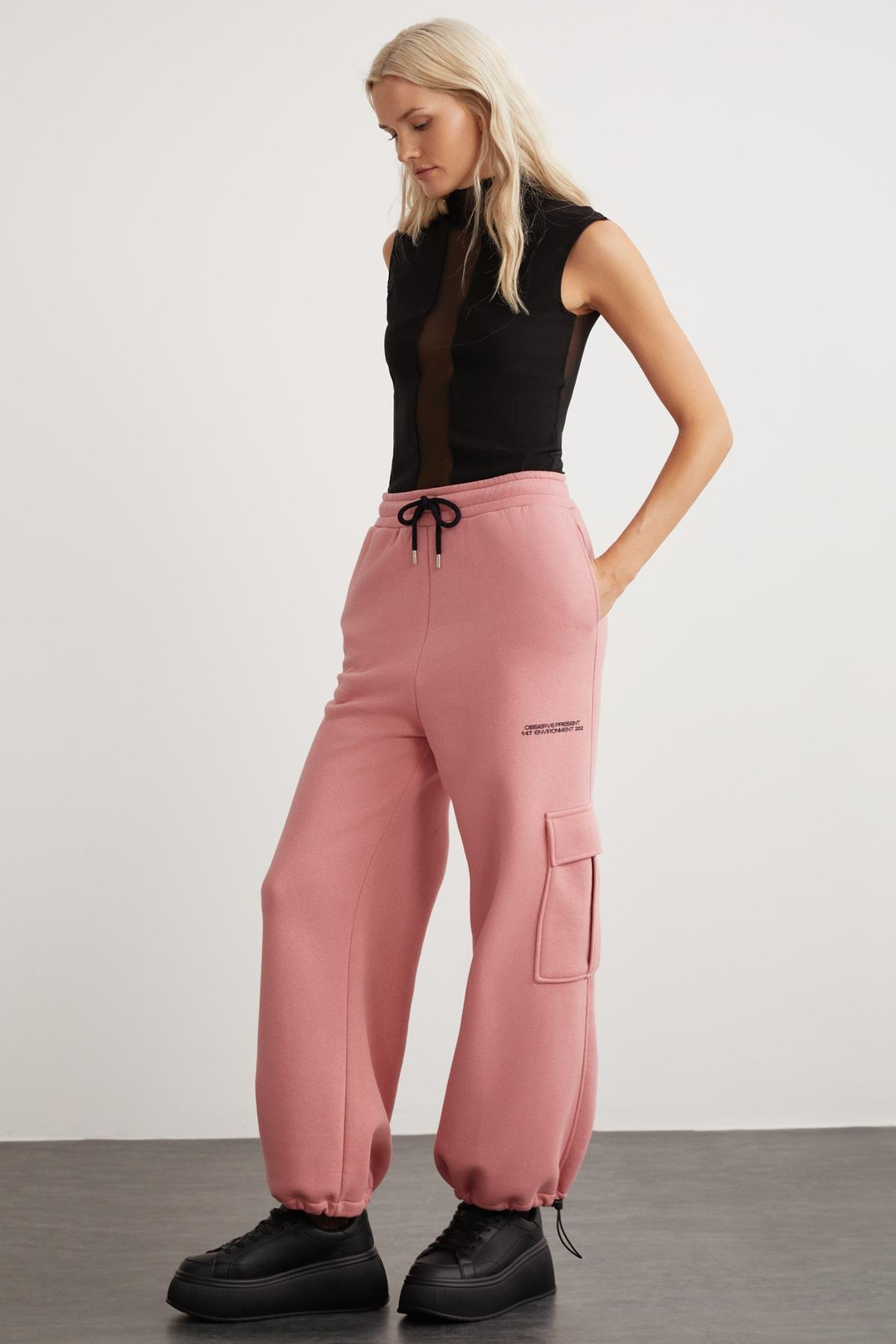 TEGAN  Relaxed Pembe Tekli Eşofman Altı