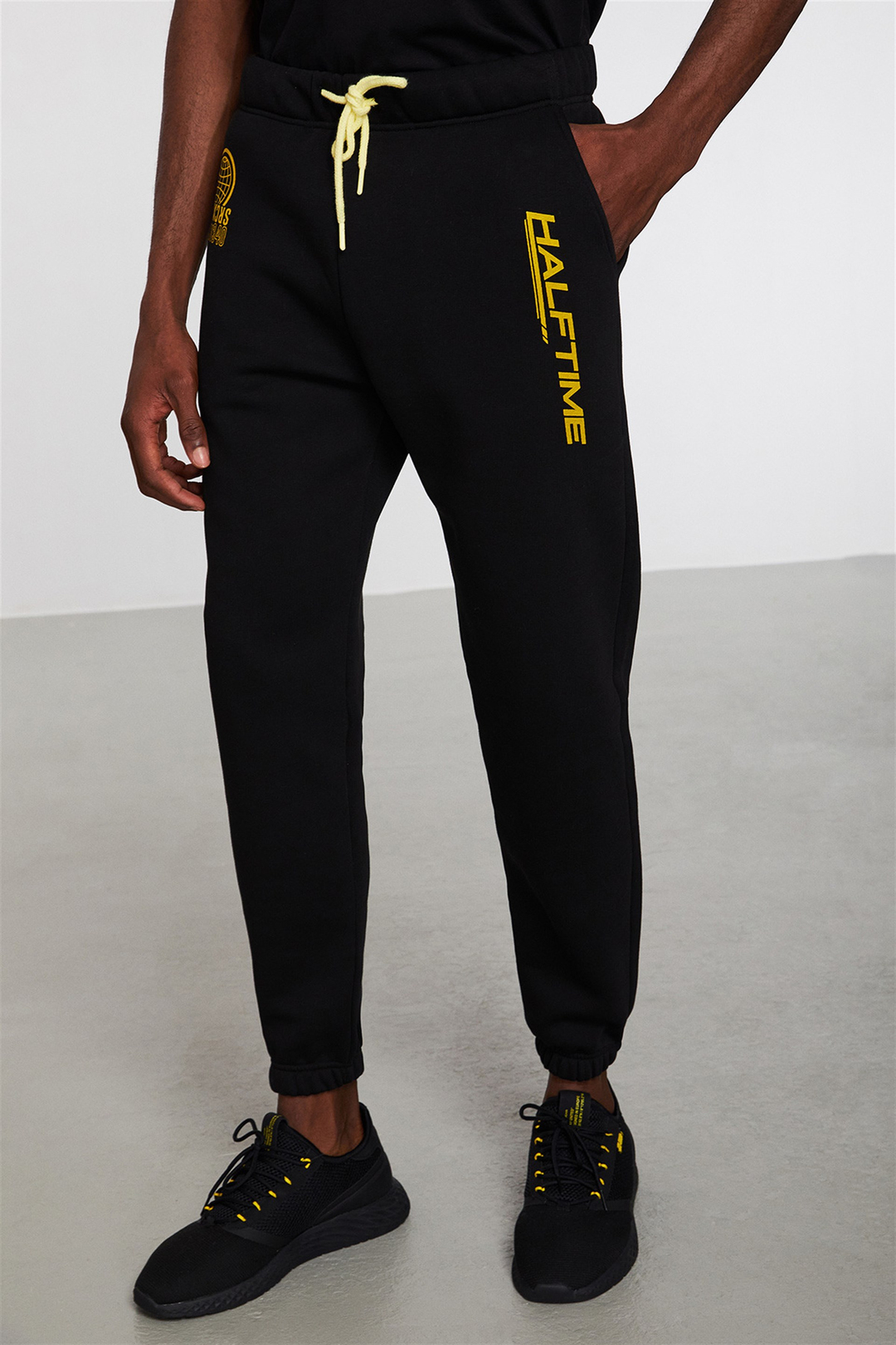 TEMPERATE Erkek Siyah Baskılı  Comfort Fit Eşofman Altı