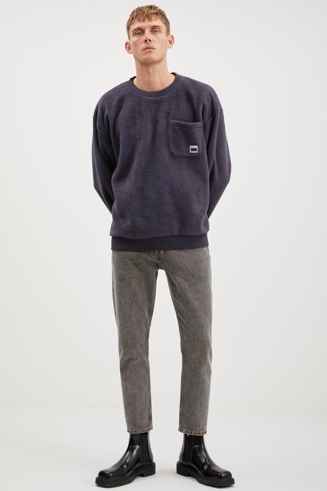 THOMPSON  Relaxed Lacivert Tekli Sweatshirt
