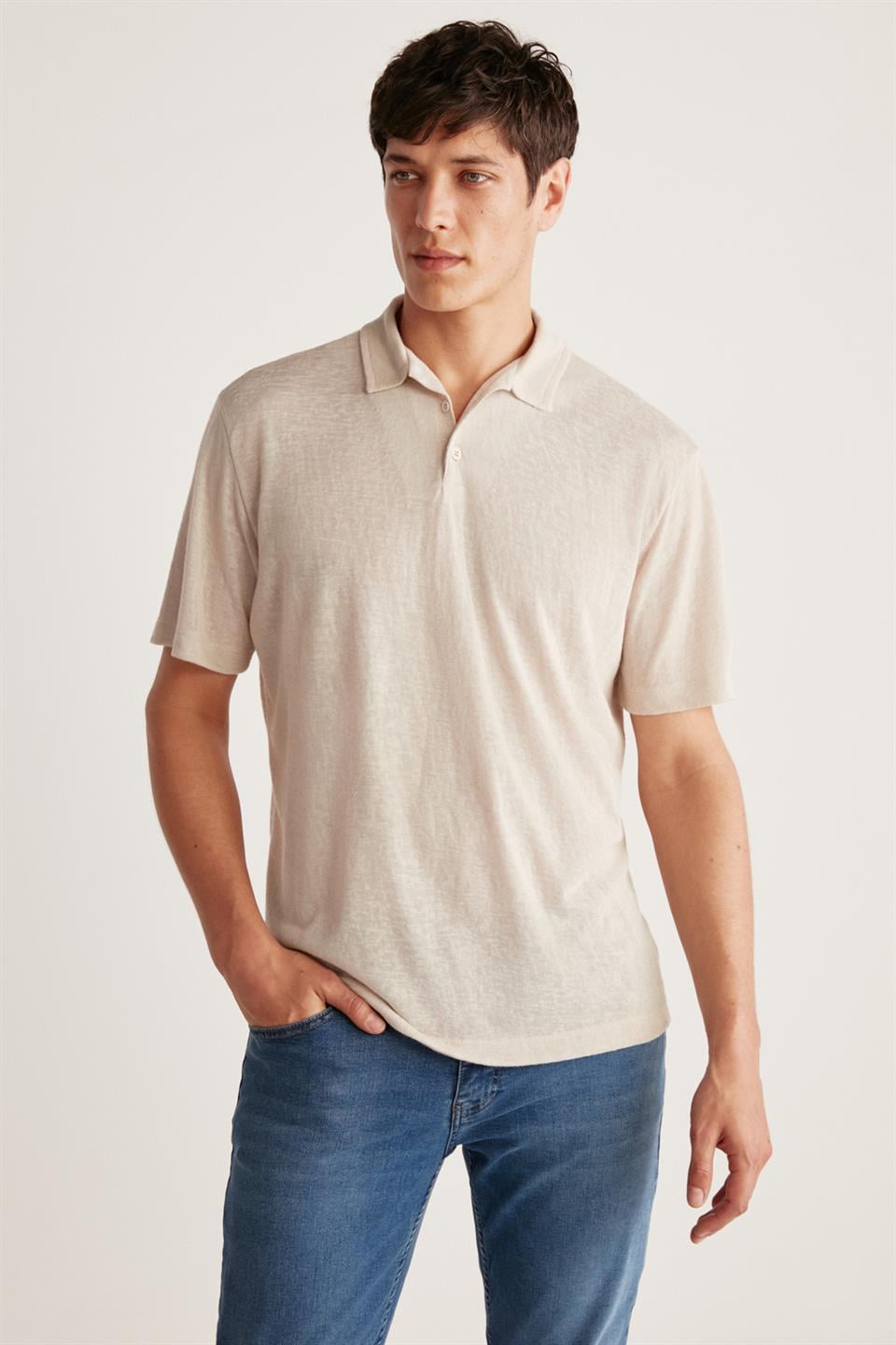 TOBY Örme Regular Ekru Tekli Polo Yaka T-shirt