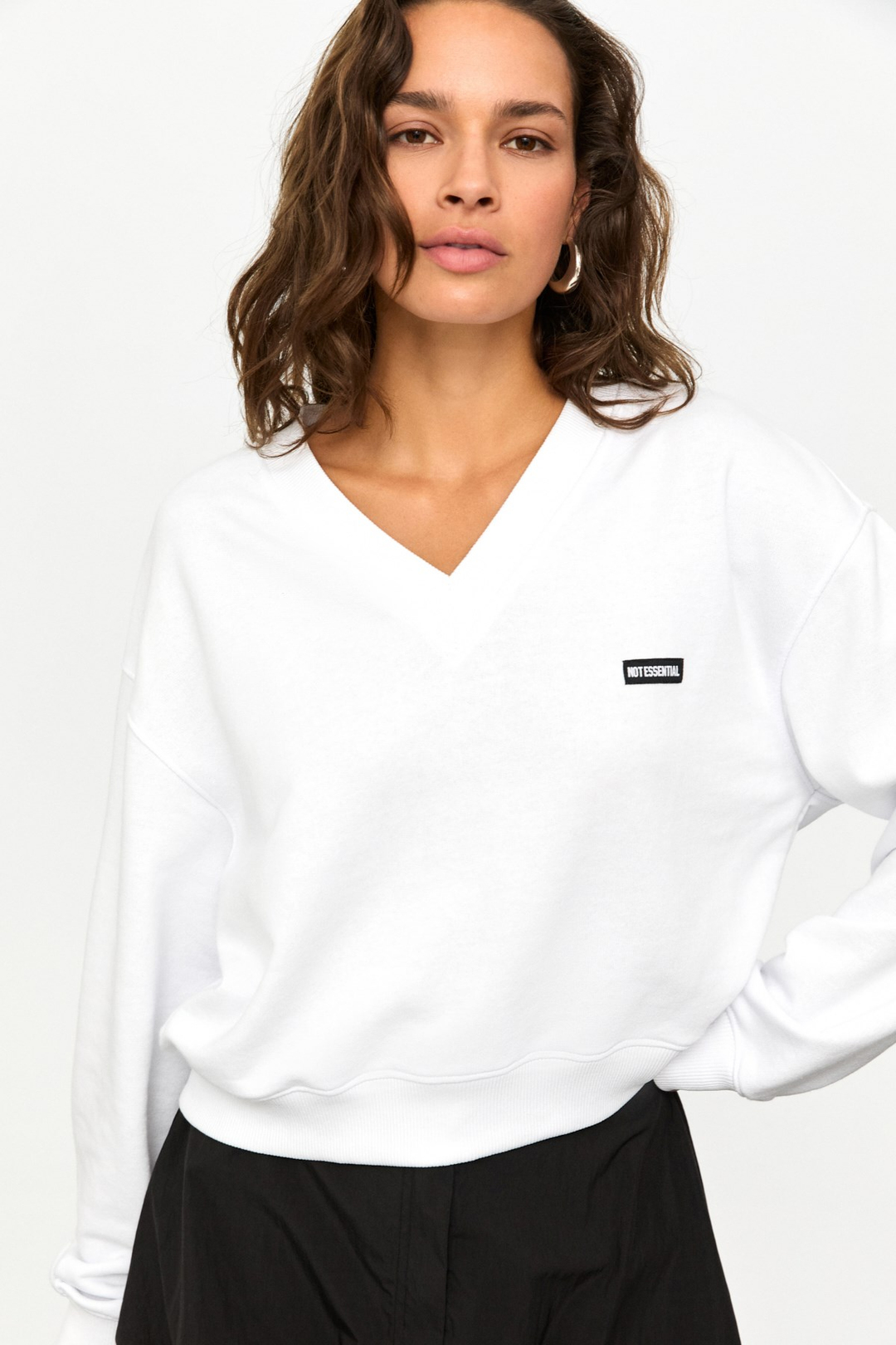 VALENNE Kadın  V Yaka Etiket Detaylı  Regular Beyaz Sweatshirt
