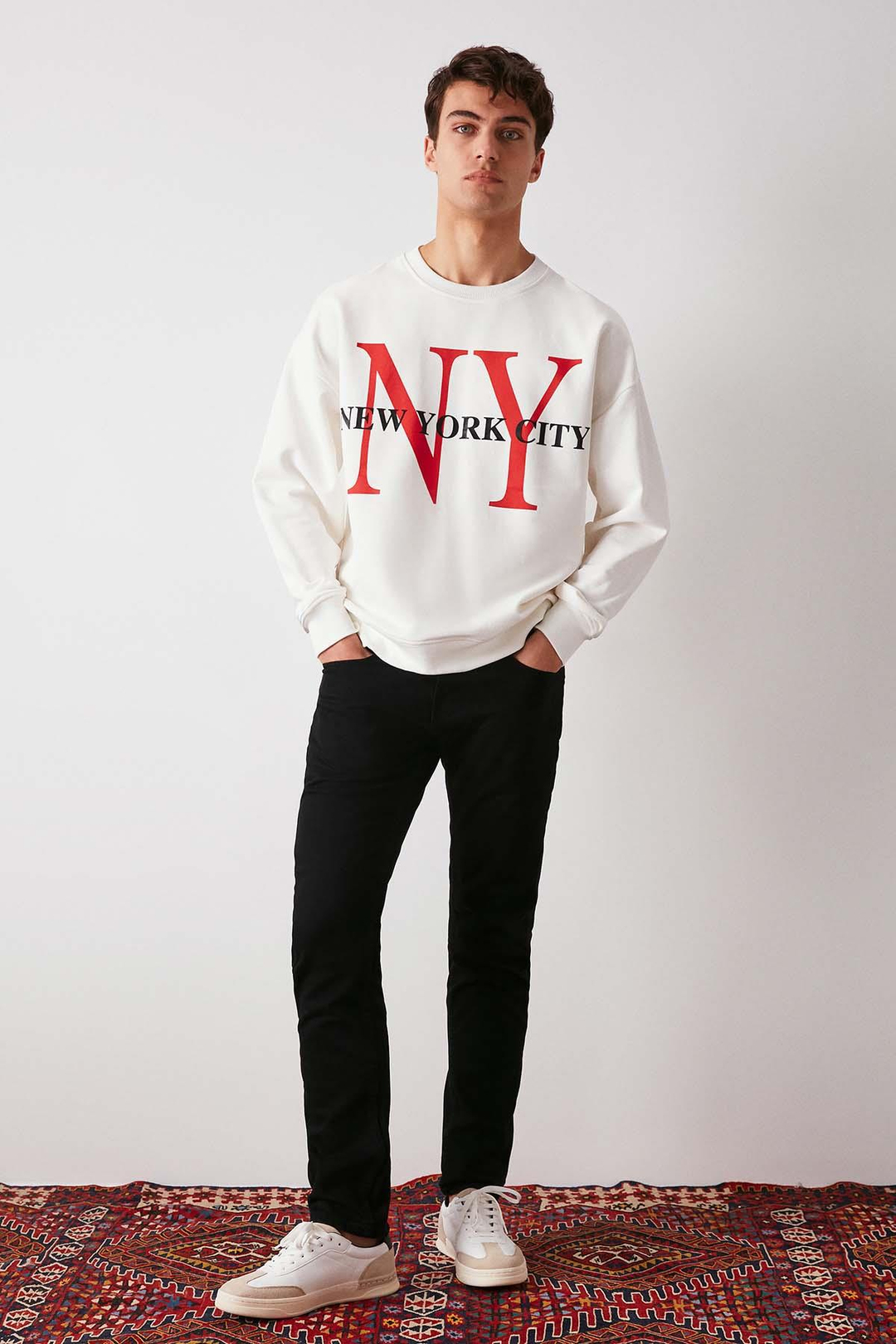 Varsıty Oversize Ekru Sweatshirt
