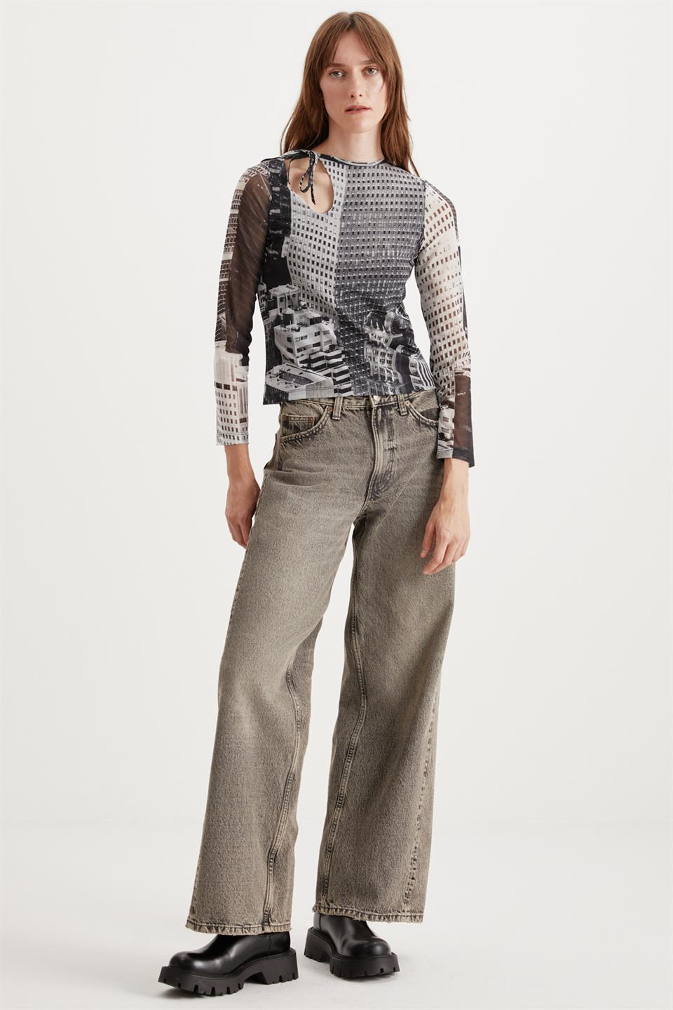 VENETİA  Slim Siyah - Antrasit Tekli Bluz