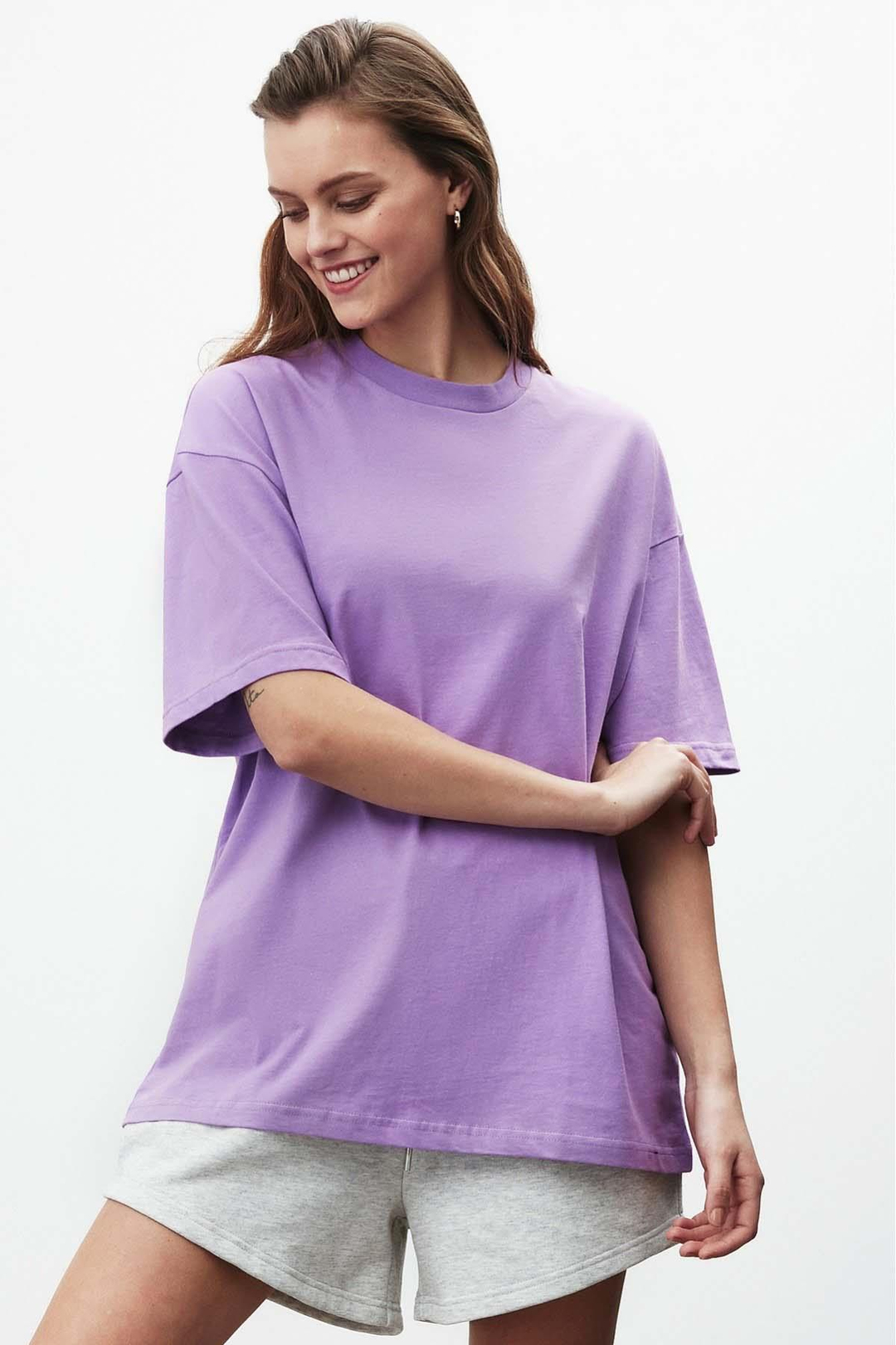 VERA Oversize Yuvarlak Yaka Mor T-Shirt