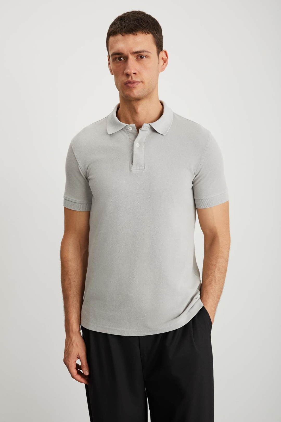 VERNON Erkek Soluk Efektli Gri Polo Yaka T-shirt