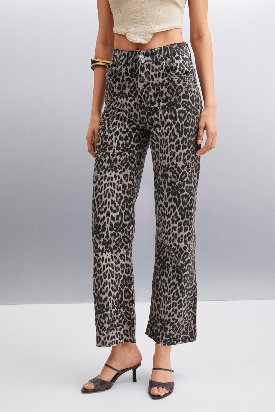 VILMA Kadın %100 Pamuk Leopar Desenli Jeans