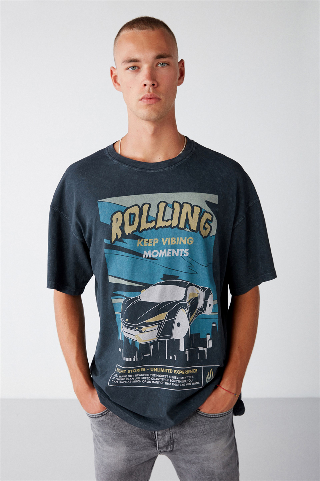 WASHED Örme Oversize Gri  T-Shirt