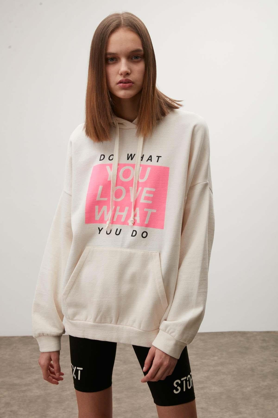 Wısh Kadın Baskılı Kapüşonlu Comfort Ekru Sweatshirt