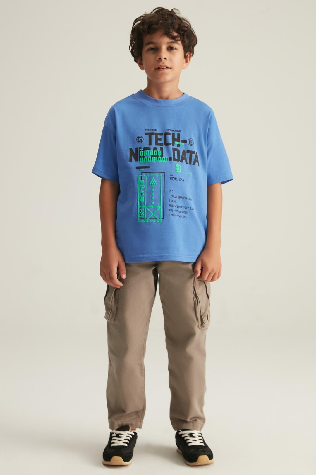 YAMAL Basic Comfort Saks Mavi Tekli T-Shirt