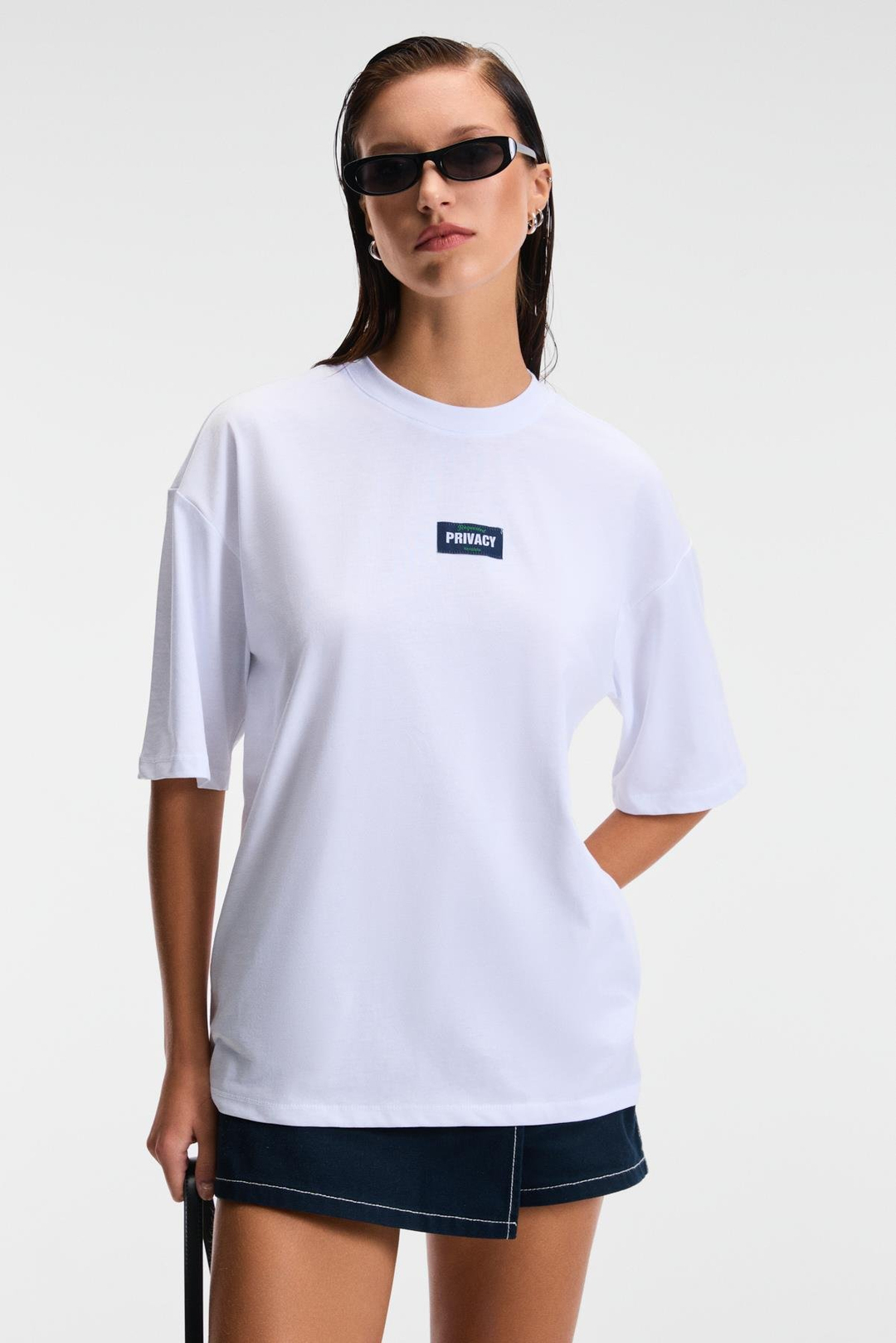 ZEYLINA Kadın %100 Pamuk Baskılı Regular Fit Kısa Kollu Bisiklet Yaka Beyaz T-Shirt